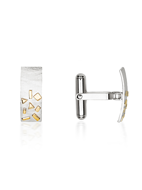 Silver & Gold Confetti Rectangle Cufflinks - GRE06