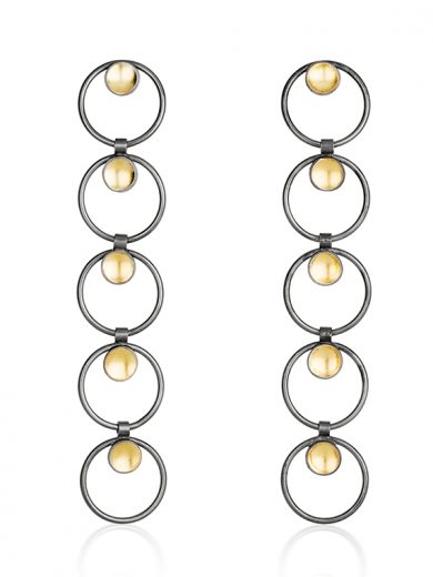 Fiona Kerr Jewellery / Black & Gold Long Drop Earrings - BG16