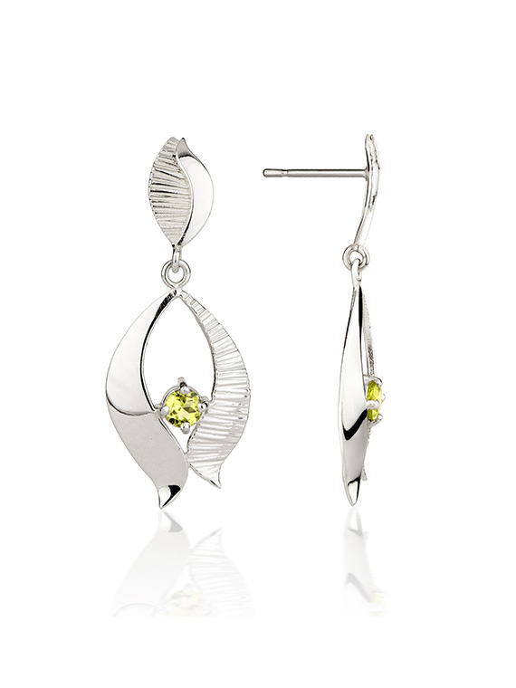 Fiona Kerr Jewellery / Ebb and Flow Silver Drop Earrings with Peridot - EF02P
