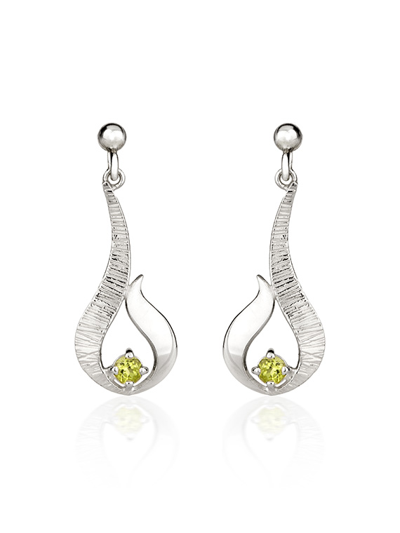 Fiona Kerr Jewellery / Ebb and Flow Small Silver Drop Earrings with Peridot - EF12P