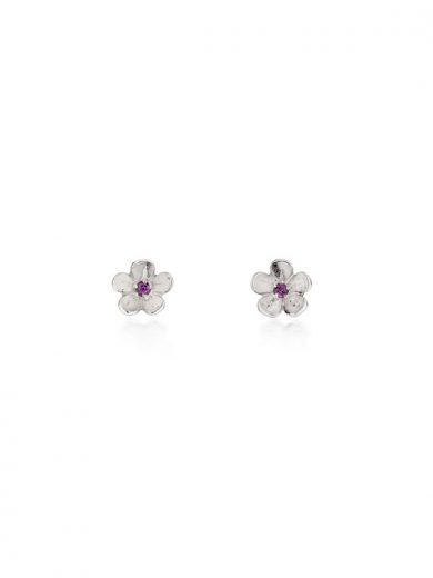 Cherry Blossom / Small Silver Stud Earrings with Garnets - CB01G