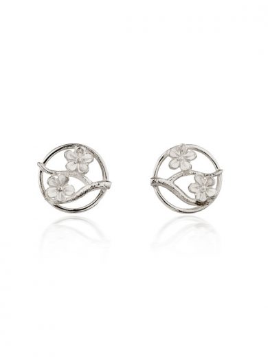 Cherry Blossom / Large Silver Stud Earrings - CB03