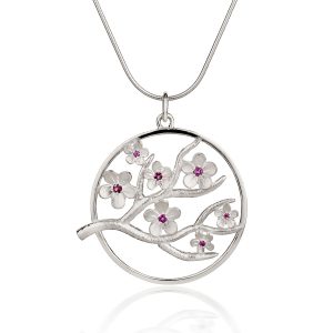 Fiona Kerr Jewellery / Cherry Blossom / Large Silver Pendant with Garnets - CB06G